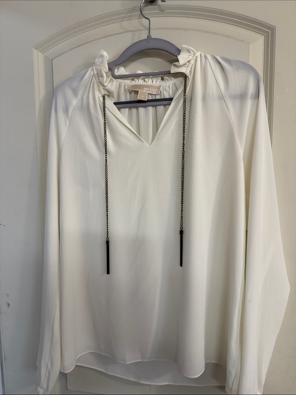 MICHAEL Michael Kors Cream Long-Sleeve Ruffled Drawstring Blouse